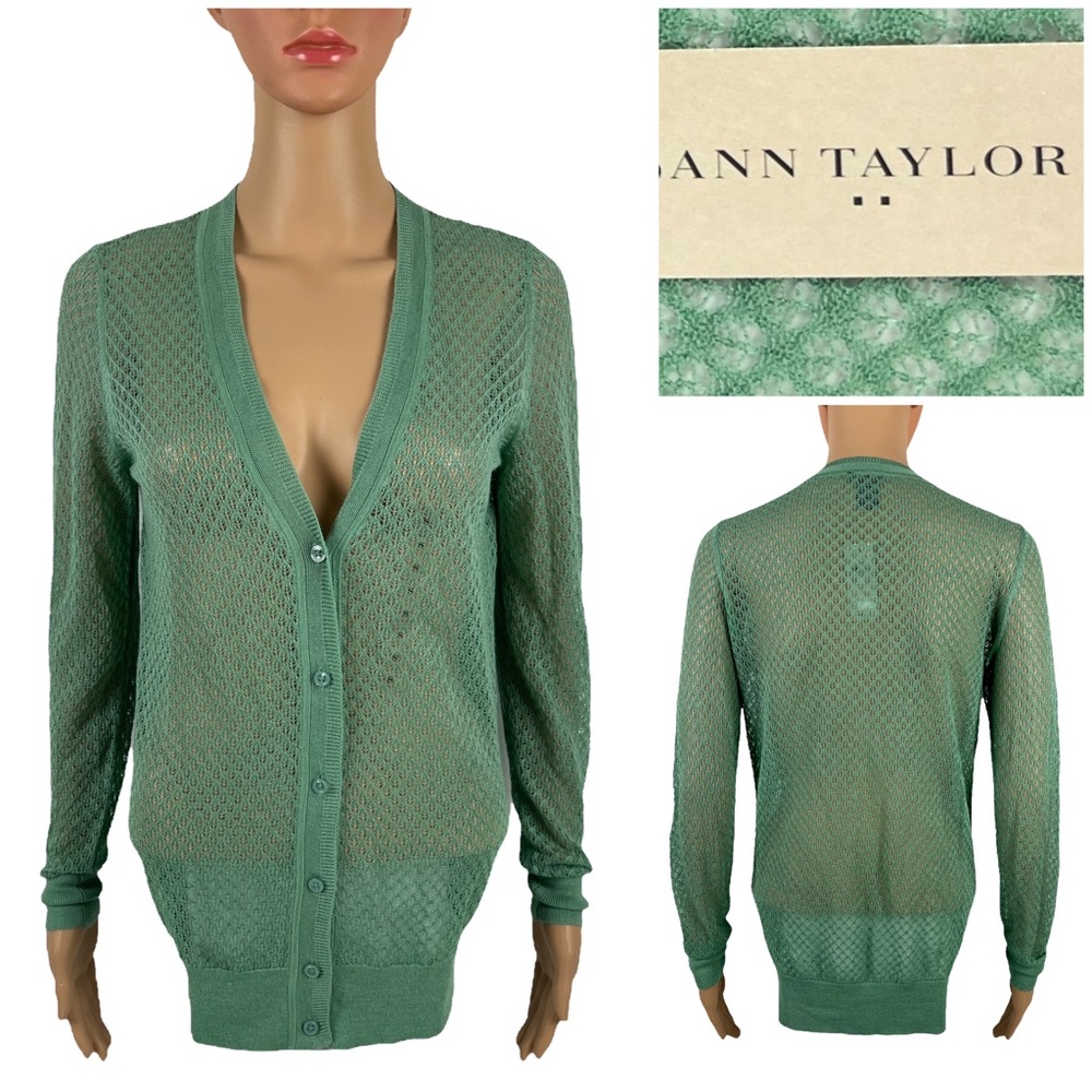 Ann Taylor Womens Small Cardigan Sweater Green Ramie Rayon Button NWT $64.99